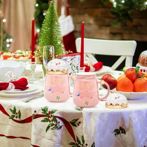 17.6 oz Christmas Mug with Winter Snow Globes Lid Decorations, Large Cute Festive Ceramic Coffee Cup, Winter Xmas Holiday Birthday Tabletop Drinkware Teacup Gifts for Adults Kids Men Women - Image 5