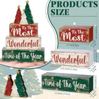 Moucuny 4 Pcs Christmas Tree Table Decorations Xmas Wooden Blocks Signs - Image 3