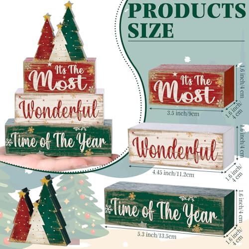 Moucuny 4 Pcs Christmas Tree Table Decorations Xmas Wooden Blocks Signs - Image 3