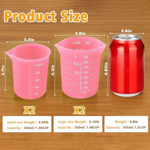 Palksky Silicone Cups for Melting Chocolate, 4PCS Pink Silicone Measuring Cups with 1 Cup & 1.5 Cup Capacity, Reusable Baking Supplies for DIY Chocolate Molds, Melting Chocolate - Image 3