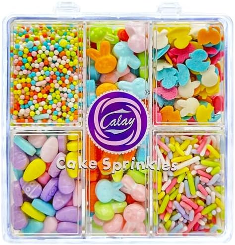 Easter Sprinkles for Cake Decorating, Spring Pastel Sprinkles Mix with Bunny Carrot Jimmies Nonpareils for Cookies Baking Cake Ice Cream Cupcakes Topping by Kercky