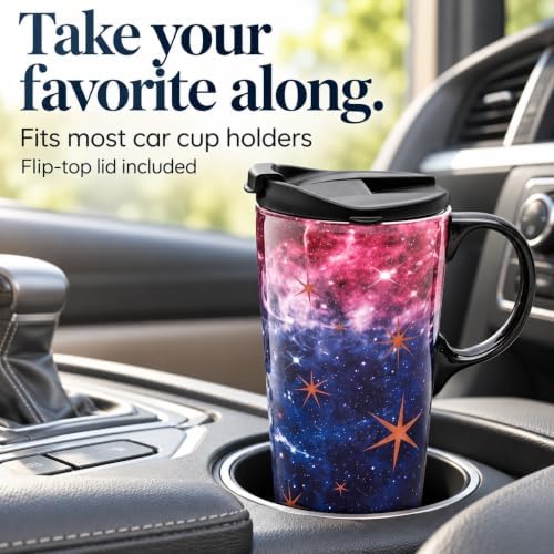 Topadorn 17oz Ceramic Travel Mug with Lid, Galaxy Nebula Space Coffee Mug - Image 3