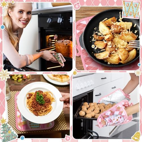 Jingmore 12 Pcs Pink Christmas Pot Holders with Pocket for Kitchen - Image 6