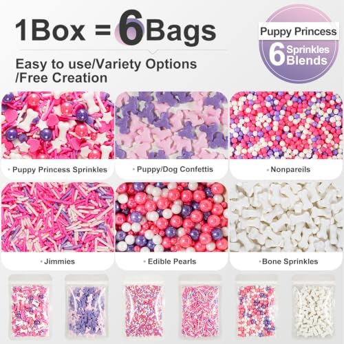 HUEBEATY Puppy Dog Sprinkles with Bone, Pink Purple Cake Sprinkles, 180g - Image 3