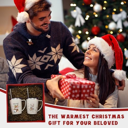 Didaey 6 Pcs Christmas Coffee Mugs Cups 11 oz Christmas Stainless Steel Tumbler Vacuum Insulated Coffee Cups with Handle Lid Straw Wine Mug for Winter Xmas Gift Holiday Party Supplies(Neutral) - Image 6