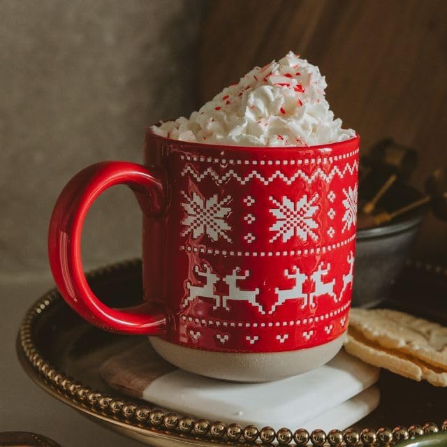 Sweet Water Decor Red Fair Isle Coffee Mug, 14oz Stoneware Christmas Cup - Image 2