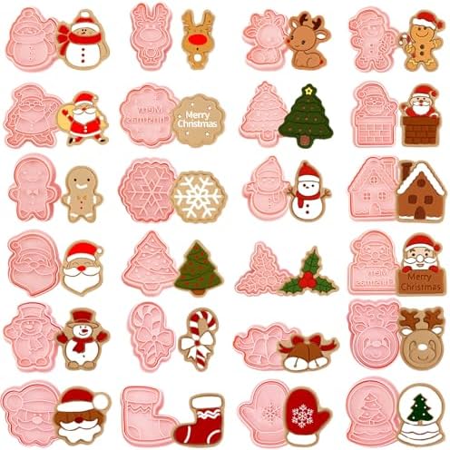 24 Pieces Christmas Cookie Stamps Gingerbread Cookie Cutters Xmas Embossing Santa Claus Elk Snowman Shapes 3D Plastic Cookie Molds for Baking Holiday Party Supplies by Unknown