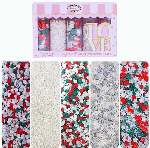 Confect Christmas Sprinkles | Mix Edible Red Green Silver & White Heart & Star | Silver & White Snowflakes Jimmies & Pearls | Cake Decorating Sprinkles - 5 Oz by CONFECTTHECAKEDECORATINGCO