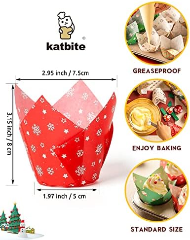 Katbite Christmas Tulip Cupcake Liners 200PCS, Muffin Baking Holders - Image 2