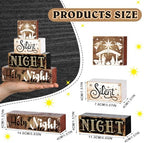 Moucuny 4 Pcs Christmas Holy Night Table Decor Farmhouse Wooden Block Signs - Image 2