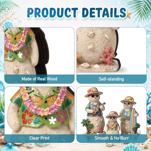 Suzile 3 Pcs Christmas Tropical Snowman Decorations Wooden Indoor Decor - Image 6