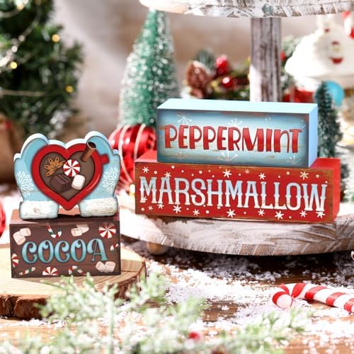 Moucuny 4 Pcs Hot Cocoa Wooden Signs Winter Christmas Farmhouse Decor - Image 4