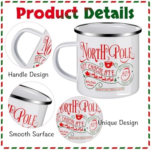 Christmas Enamel Mug Set of 4, 12 oz North Pole Hot Chocolate Mug Christmas Coffee Mugs Funny Novelty Holiday Mugs Stocking Stuffer Gift for Kids Women Friends Coworkers Family - Image 3