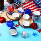 400pcs 4th of July Mini Foil Cupcake Liners Red Blue Silver - Image 6
