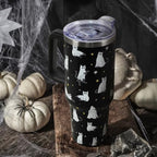 Halloween Tumbler with Lid and Straw 40oz,Black Cute Ghost Cat Vacuum Insulated Leak Proof Tumbler,Goth Cute Spooky Gift Women Girls,Halloween Accessories Stainless Steel Coffee Cup - Image 2