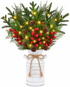Christmas Table Decor with Metal Pot, Winter Xmas Centerpieces for Tables by KIVIVO