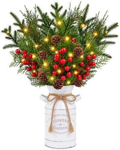 Christmas Table Decor with Metal Pot, Winter Xmas Centerpieces for Tables by KIVIVO