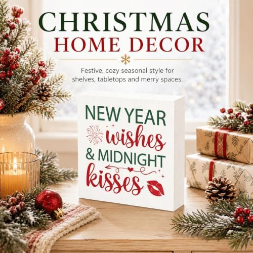 New Year Wishes and Midnight Kisses Wood Box Sign, New Year's Eve Decor - Image 2