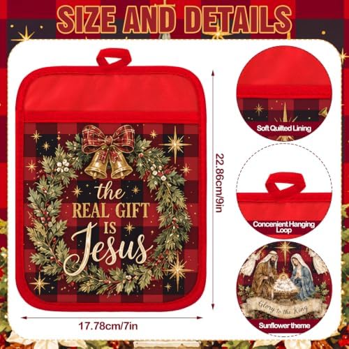 Jingmore 12 Pcs Christmas Christian Pot Holders with Pocket Gift Bulk - Image 3