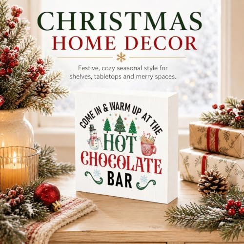Hot Chocolate Bar Sign, Christmas Coffee Station Wood Box Decor for Shelf - Image 2
