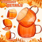 Didaey 4 Pcs Fall Pumpkin Coffee Mugs Bulk Orange Thanksgiving Glass Cups - Image 3
