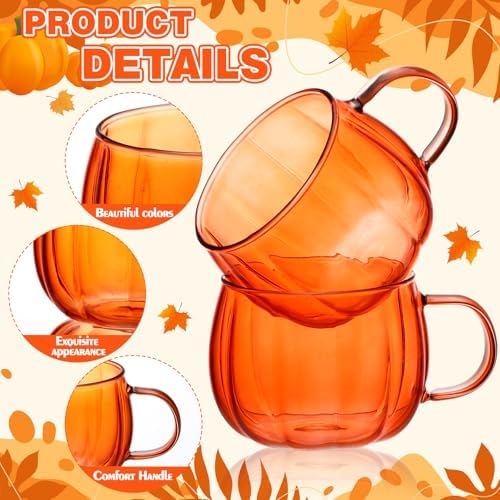 Didaey 4 Pcs Fall Pumpkin Coffee Mugs Bulk Orange Thanksgiving Glass Cups - Image 3