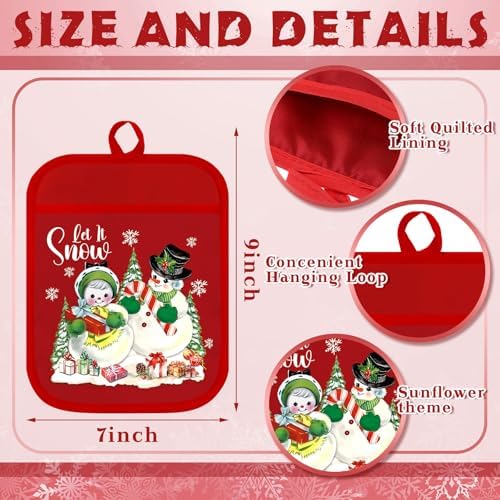 Jingmore 12 Pcs Christmas Pot Holders with Pocket Red Green Pot Holders for Kitchen Santa Claus Snowman Hot Pads and Oven Mitts Cute Farmhouse Oven Gloves Gift for Christmas Winter Baking Cooking - Image 4