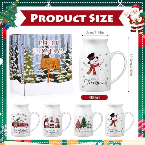 Hushee Christmas Mugs Set of 4 with Gift Box, 13.5 oz, Plaid - Image 2