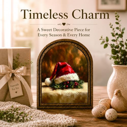 Santa Hat Arched Table Sign, Rustic Christmas Farmhouse Decor - Image 3