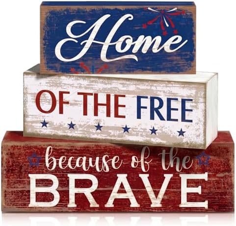 Moucuny 4 Pcs 4th of July Patriotic Table Decorations Wooden Signs by Moucuny