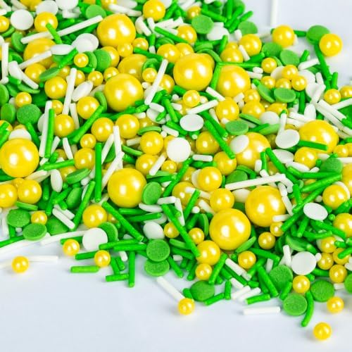 Edible Green Yellow White Sprinkles,Confetti Pearls Jimmies Sugar Sprinkle by Sugarzy