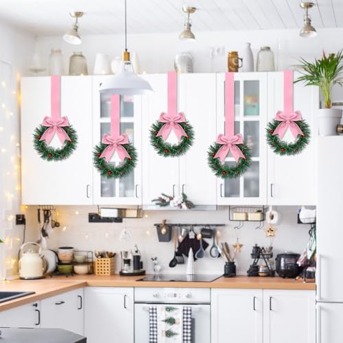 Retrowavy 12 Pcs Small Christmas Kitchen Cabinet Wreaths with Ribbon - Image 5