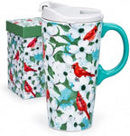 Topadorn Christmas Ceramic Coffee Mug, 17oz Travel Cup, Red Cardinals Bird by Topadorn