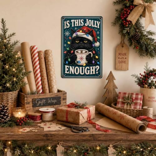 Christmas Cat Sign, Black Cat Holiday Decor, Vintage Wall Art - Image 5