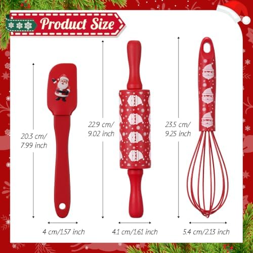 Christmas Spatula Whisk Rolling Pin, 12 Pcs, Colorful - Image 2