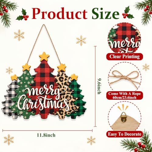 Christmas Decorations Plaid Leopard Christmas Tree Wooden Hanging Sign - Image 3