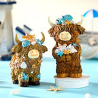 2 Pcs Coastal Highland Cow Figurines Decor, Beach Ocean Style - Image 5