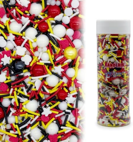 Yellow & Red & Black & White Sprinkles Mix Size Pearls Mouse Themed Cake Decorations Cupcake Toppers Perfect for Wedding Party Valentine Halloween Christmas Supplies 4.58OZ by KandlrikMagicSprinkles