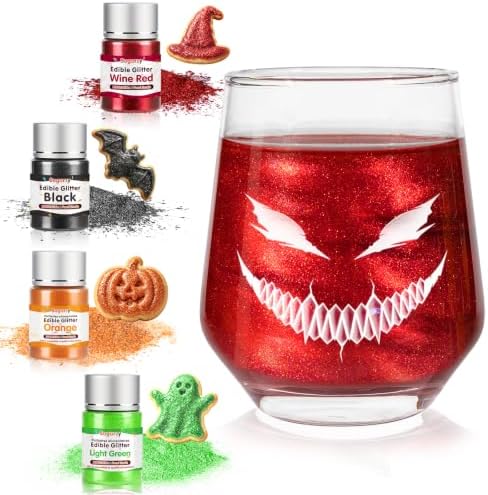 Edible Halloween Glitter for Drinks,4 Colors,Red Black Orange Green Powder by Sugarzy