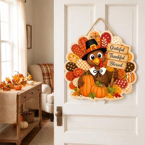 Thanksgiving Decorations - Turkey Pumpkin Wooden Sign for Front Door - Image 6
