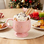 Christmas Mugs High-Footed Ceramic Cat Mug – 13.5oz Unique Coffee Cup with kitty Expression Design, Fun Gift for Women, Girls, Kids, Cat Lovers (pink) - Image 3
