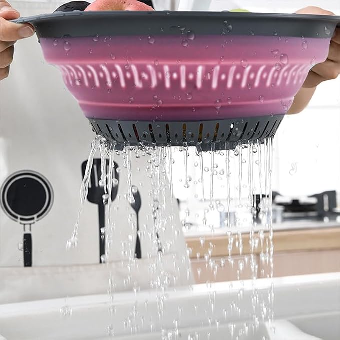 Collapsible Colander Set, Square Round Triangles Silicone Kitchen Strainer - Image 4