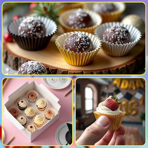 400pcs Mini Foil Cupcake Liners Golden Silver Black - Image 4