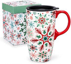 Topadorn 17oz Ceramic Travel Mug with Lid, Christmas Snowflake Coffee Mug by Topadorn
