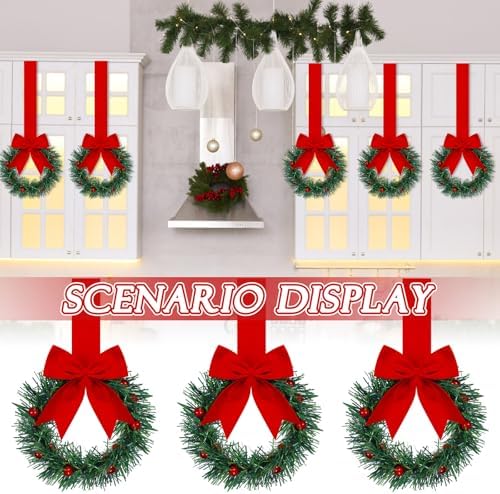 Retrowavy 12 Pcs Small Christmas Kitchen Cabinet Wreaths with Ribbon - Image 6