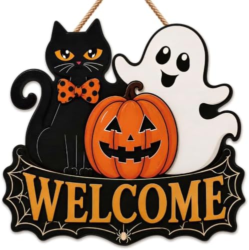 Halloween Party Decorations - Halloween Welcome Wreaths Sign for Front Door by OHOME