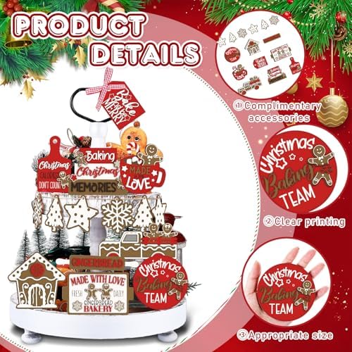 Funnymoom 17 Pcs Christmas Tiered Tray Decor Set Gingerbread Man Tray Decor - Image 4