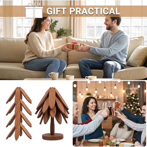 Coasters, Wooden Tree-Shaped Sapeli Wood Drink Coasters Set for Coffee Table, Kitchen Table Decor (Wood-1, Extra Large(Large Trivets)) - Image 6
