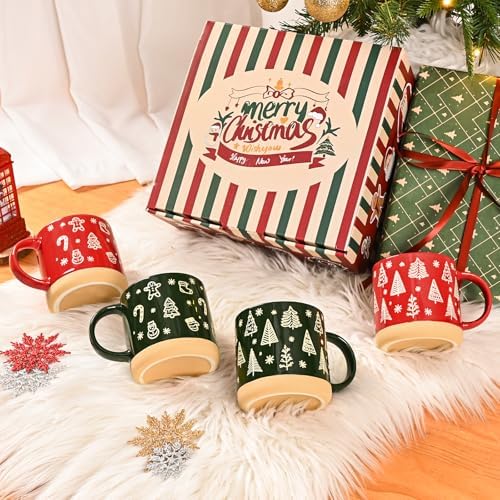Maustic Christmas Mugs Set of 4, Christmas Coffee Mugs, Holiday Mug with Festive Design, Ceramic Mug for Hot Cocoa, Hot Chocolate, Coffee, Tea, Family Gifts, 12 Oz, Microwave & Dishwasher Safe - Image 2