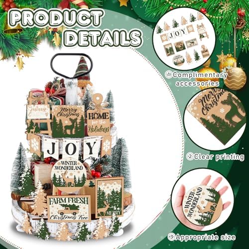 Funnymoom 17 Pcs Christmas Tiered Tray Decor Set Winter Tray Decorations - Image 4